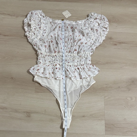 Intimately FP feel good white ruffle Floral Backless Bodysuit cotton Large - Picture 6 of 16